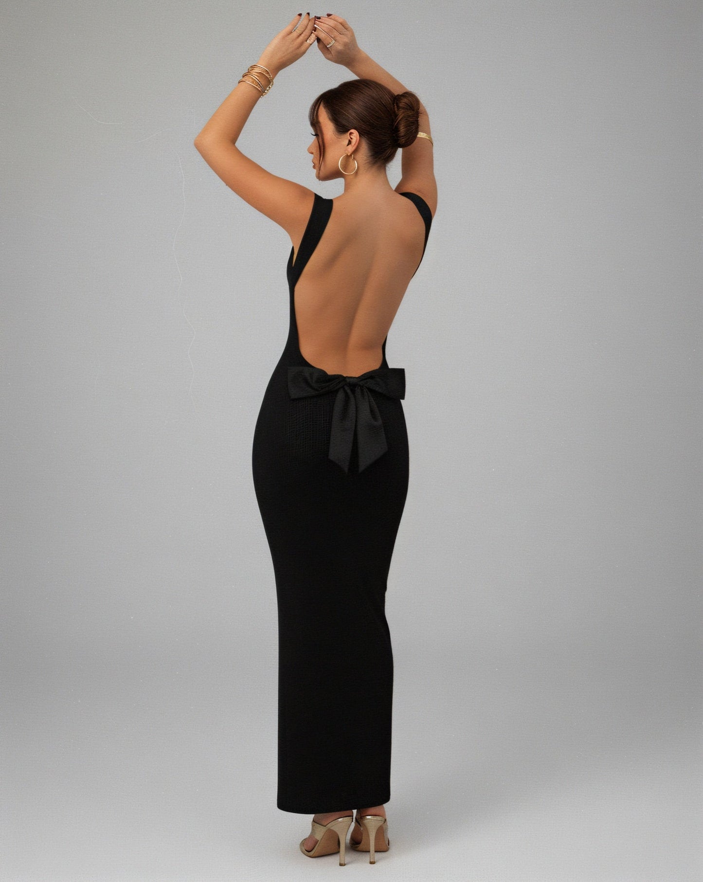 EVELLE Satin Bow-Back Maxi Dress