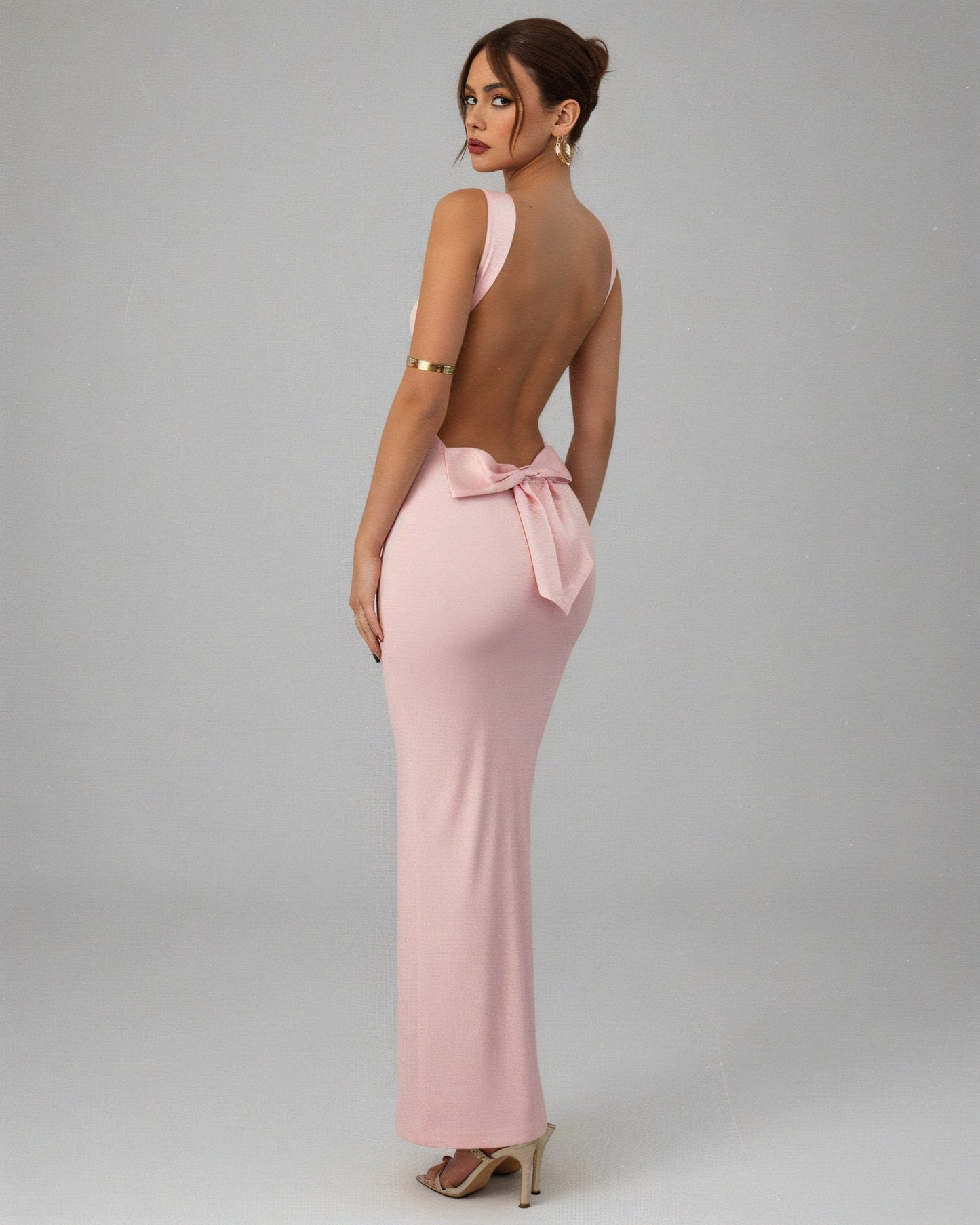 EVELLE Satin Bow-Back Maxi Dress